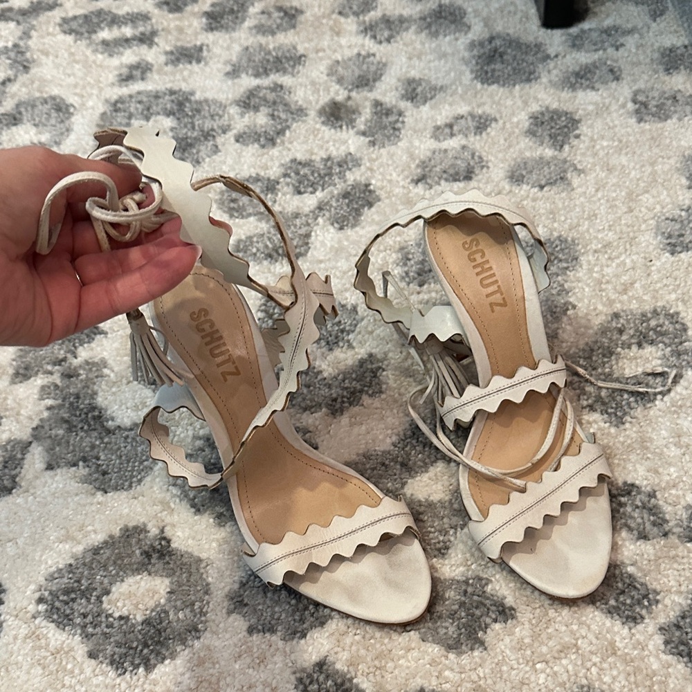 SCHUTZ Cream Scalloped Women's Lace up Heel Sandals